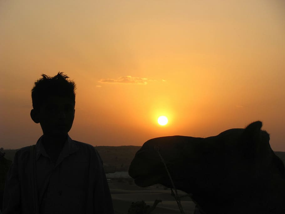 sunset, rajasthan, india, nature, silhouette, men, sky, outdoors, sun, people