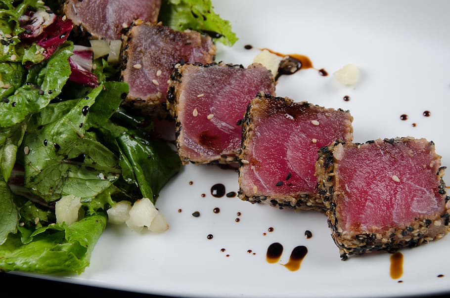 tuna, breaded, salad, dish, tasting, gourmet food, food and drink, food, freshness, ready-to-eat
