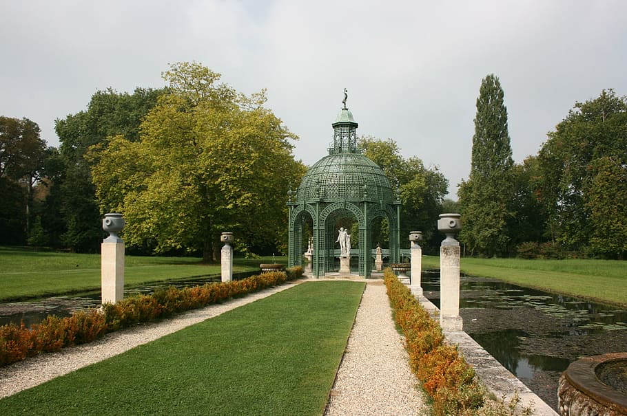 taman, taman inggris, pulau cinta, château de chantilly, france, bangsawan Perancis, kedamaian, ketenangan, tanaman, pohon