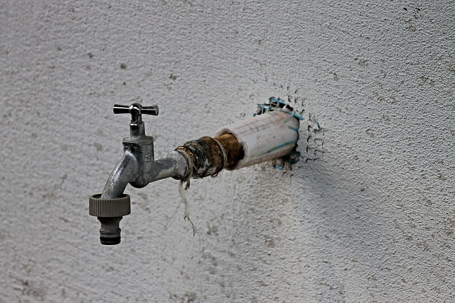 faucet, water connection, site, plaster, thread, connection, irrigation, hose coupling, datailaufnahme, close