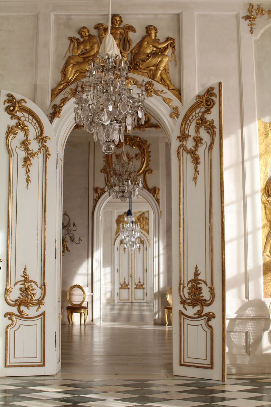 potsdam, berlin, hall of mirrors, sanssouci, see, places of interest, indoors, architecture, chandelier, built structure