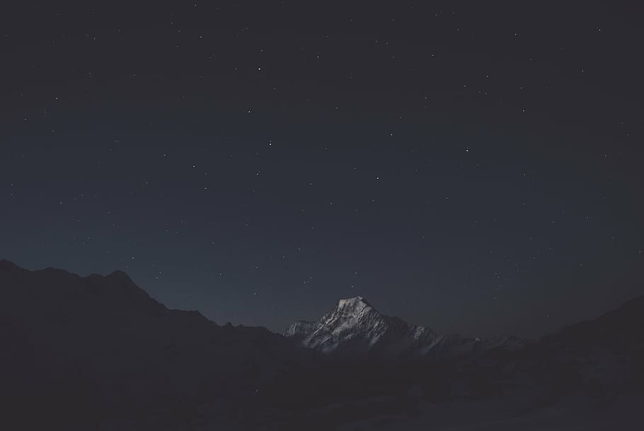 Alpes da montanha, escuro, noite, céu, montanha, paisagem, colina, estrela - espaço, astronomia, natureza
