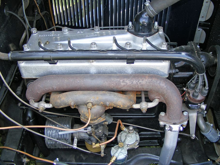 motor, plymouth, 1930, carburador, admisión, auto, automotriz, parte, vehículo, cabeza