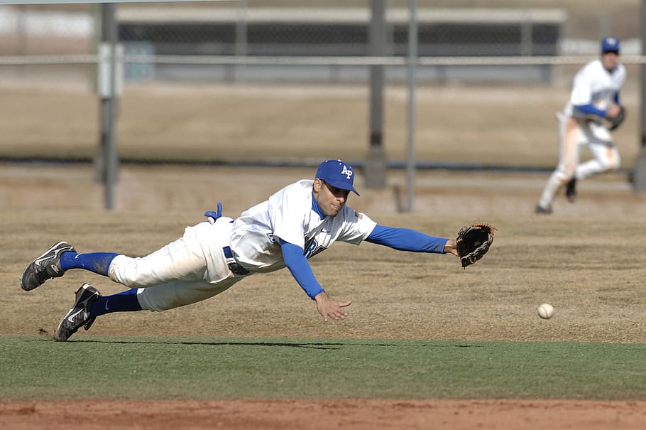 baseball player, trying, catch, ball, game, shortstop, infield, sport, playing, glove