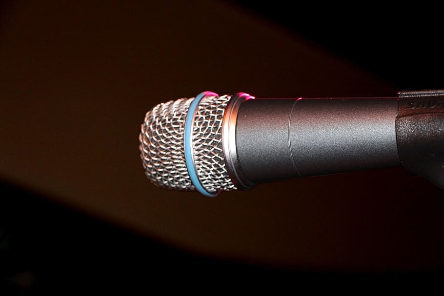 microphone, dark background, music, gig, sound, show, input device, close-up, technology, indoors