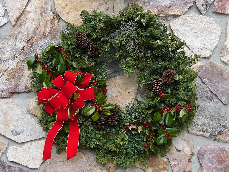 green fir wreath, Christmas, Wreath, Holiday, Decoration, christmas, wreath, celebration, season, green, design