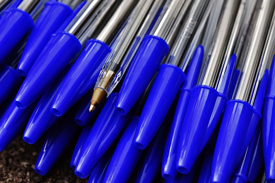 biru, banyak bolpoin, pena, alat tulis, cuti, kantor, warna, aksesori kantor, perlengkapan kantor, kuli