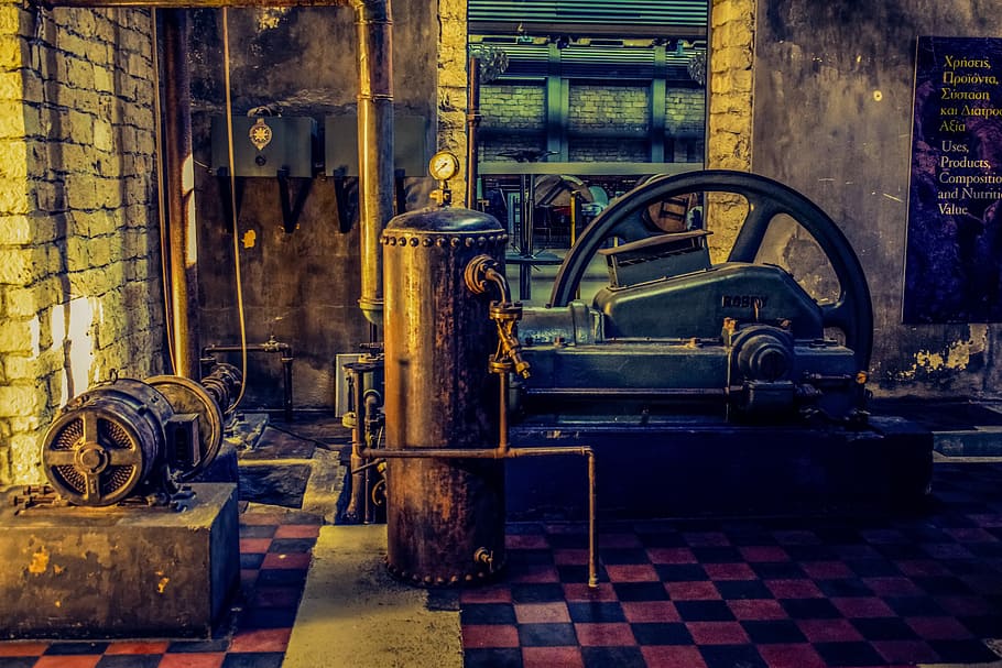 black steel tank, carob mill museum, machine, equipment, industrial, factory, old, renovated, limassol, cyprus