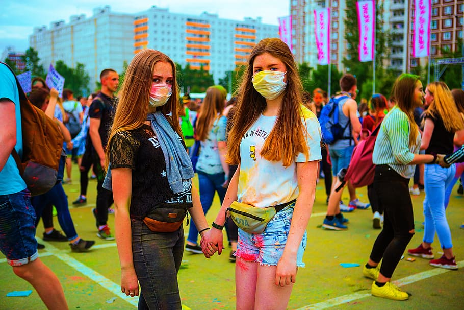 orang-orang, berdiri, tanah, siang hari, Festival Warna, Holi, Moskow, 2017, flashmob, pikachu