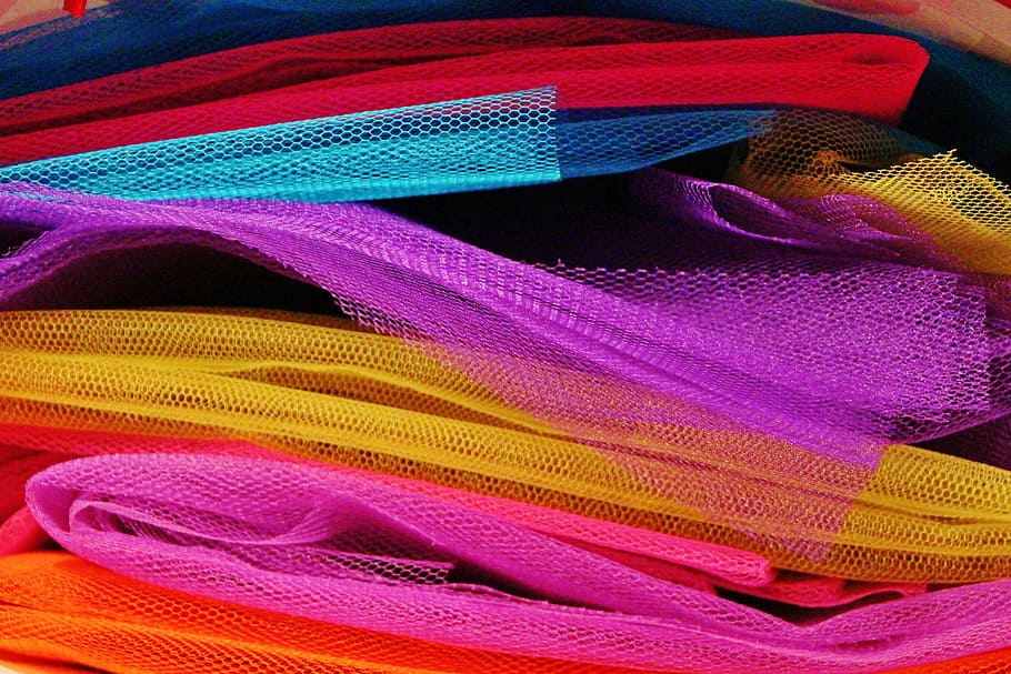 berbagai macam warna, menyatu, banyak tekstil, kain, tulle, berwarna-warni, menjahit, tekstil, multi-warna, full frame