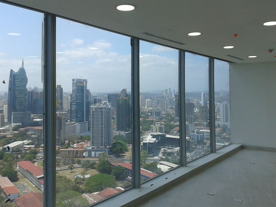 glass panel window, glass panel, window, panama, view, office, panoramic, construction, urban, city