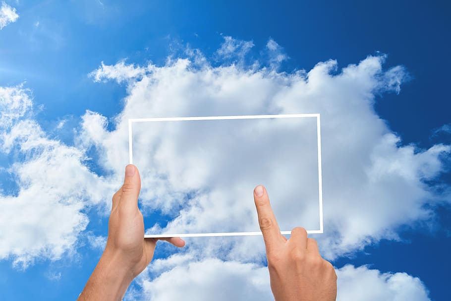 close-up photo, man, touching, screen, cloud, finger, tablet, memory, store, typing