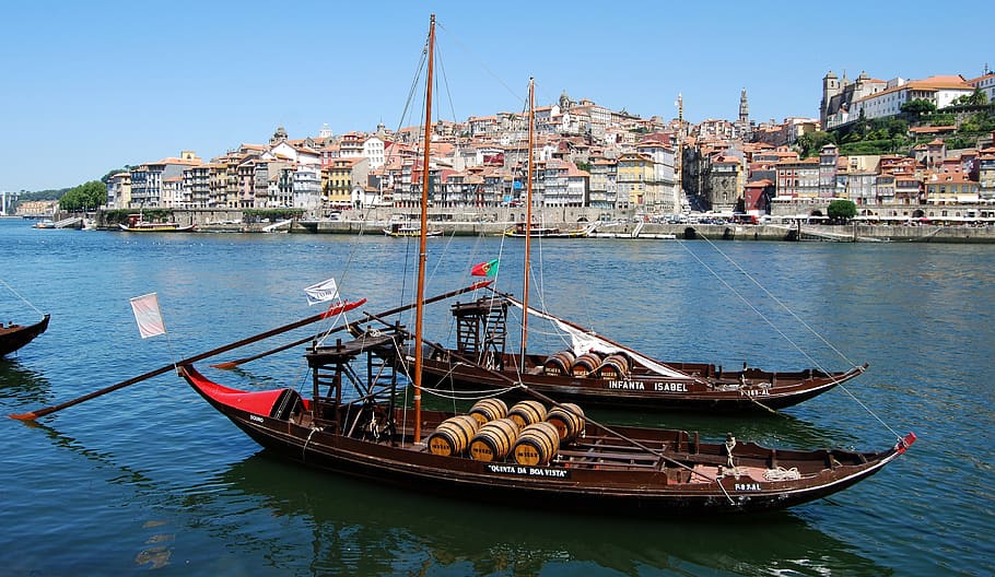 boat, barrels, river, wood, ancient, oporto, portugal, nautical vessel, transportation, water