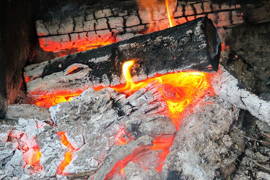 火, 石炭, 灰, ホット, 暖炉, 赤, こはく色, 木材, 熱-温度, 炎
