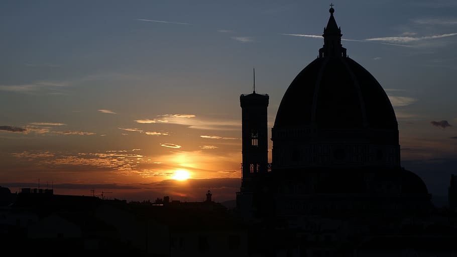 puesta de sol, Florencia, Dom, Italia, Toscana, arquitectura, catedral, edificio, iglesia, cielo