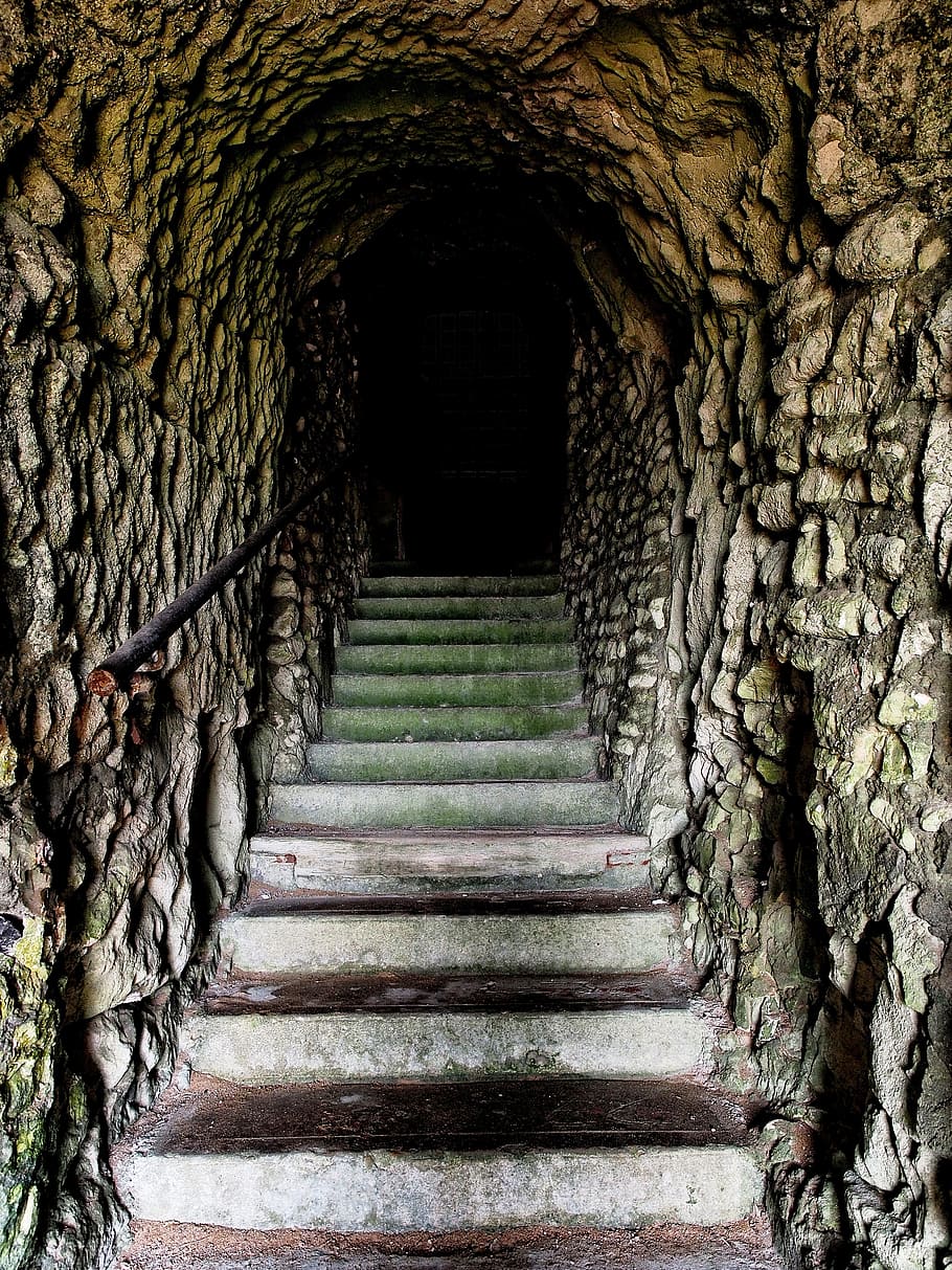 写真, コンクリート, 階段, トンネル, 暗い, 不吉な, 未知の冒険, 地下, 不気味な, 暗闇