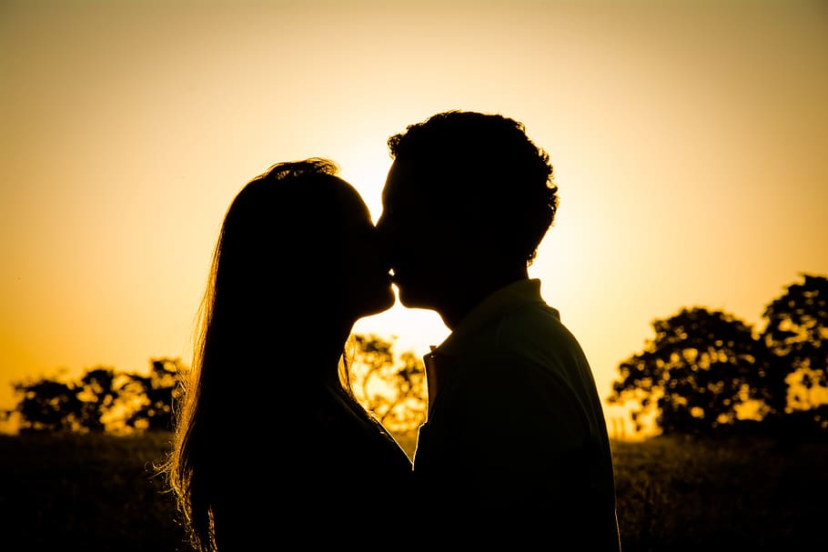 silhouette, couple, kissing, marriage, by os, l love, love, two people, sunset, togetherness