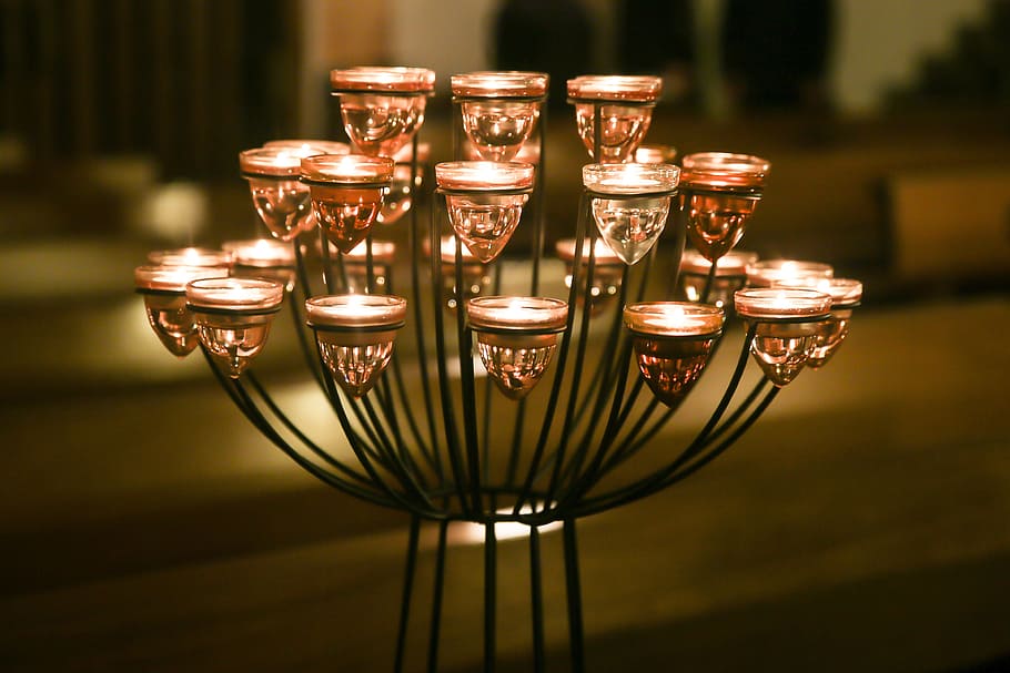 candles, candlestick, candlelight, romantic, atmospheric, lighting, flame, gold colored, shiny, group of objects