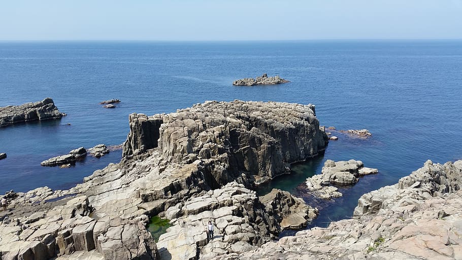 Cliff-Master Jin Bo, Japón, mar, naturaleza, acantilado, vista, agua, roca, roca - objeto, sólido