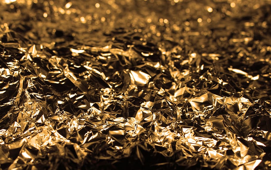 aluminum foil, foil, gold, metal, golden, elegance, background, glossy, macro, full frame