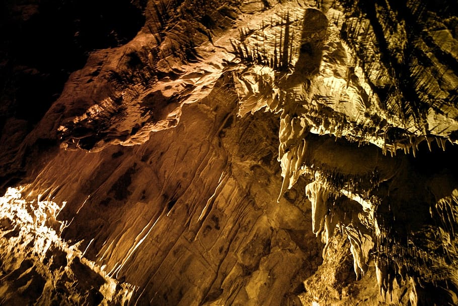 stalactite, caving, dark, geology, inside, limestone, natural, cliff, stone, wet