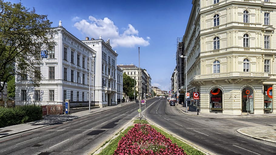buildings, road, vienna, austria, Street View, Vienna, Austria, clear skies, photos, public domain, street
