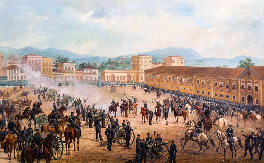 proklamasi, republik, 1893, Proklamasi Republik, Brasil, seni, lukisan, domain publik, orang-orang, kuda