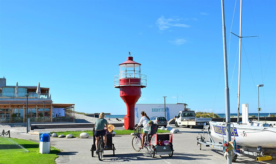 perth, skanör harbour, lighthouse, lådcyklar, children's transport, women, bikes, c, box, summer