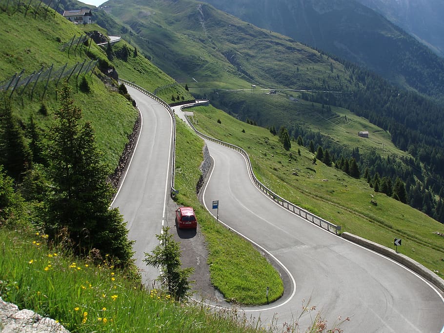 Mountain Road, Serpentine, View, jaufenpass, south tyrol, road, landscape, nature, curve, transportation