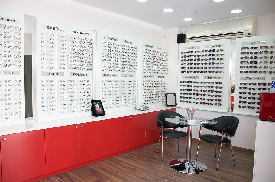 table, chairs, countertop, Display, Eye, Optician, Eyesight, optometrist, store, indoors