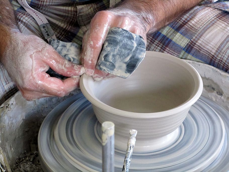 Potter'S Wheel, Crock, Pottery, potter, clay, craft, skill, human Hand, molding A Shape, craftsperson