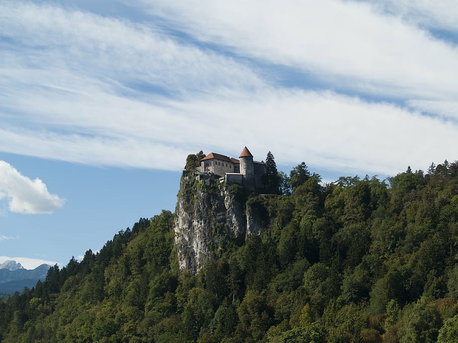 sangrado, castillo, eslovenia, europa, europeo, colina, hito, medieval, arquitectura, paisaje