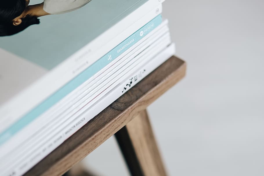 magazines, read, reading, kinfolk, Stack, wooden, stool, indoors, technology, wood - material