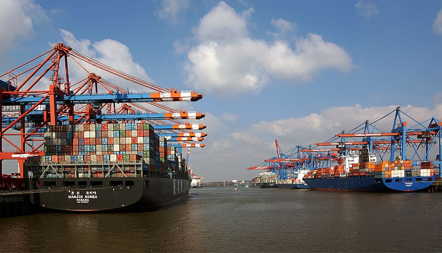 buques de carga, envío, contenedores, durante el día, marrón, cuerpo de agua, hamburgo, puerto, contenedor, buques