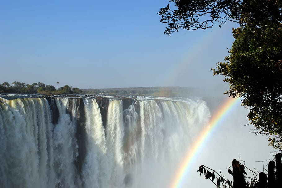 cachoeiras durante o dia, Cataratas Vitória, Cachoeira, Zambeze, África, Zimbábue, Victoria Case, Arco-íris, água, Água corrente