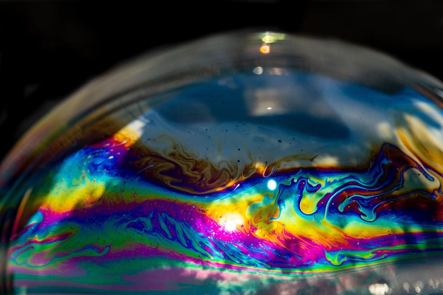 burbuja de jabón, color, colorido, iridiscente, multicolor, agua, sin gente, primer plano, arco iris, naturaleza