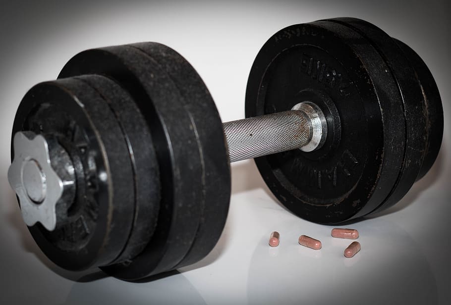 dumbbell, weight lifting, power sports, doping, pills, fitness, tablets, muscles, body building, booster