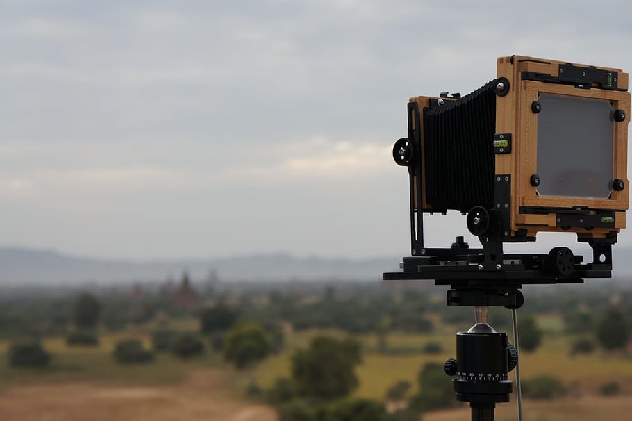 camera, large format, myanmar, landscape, burma, photography themes, technology, sky, camera - photographic equipment, focus on foreground