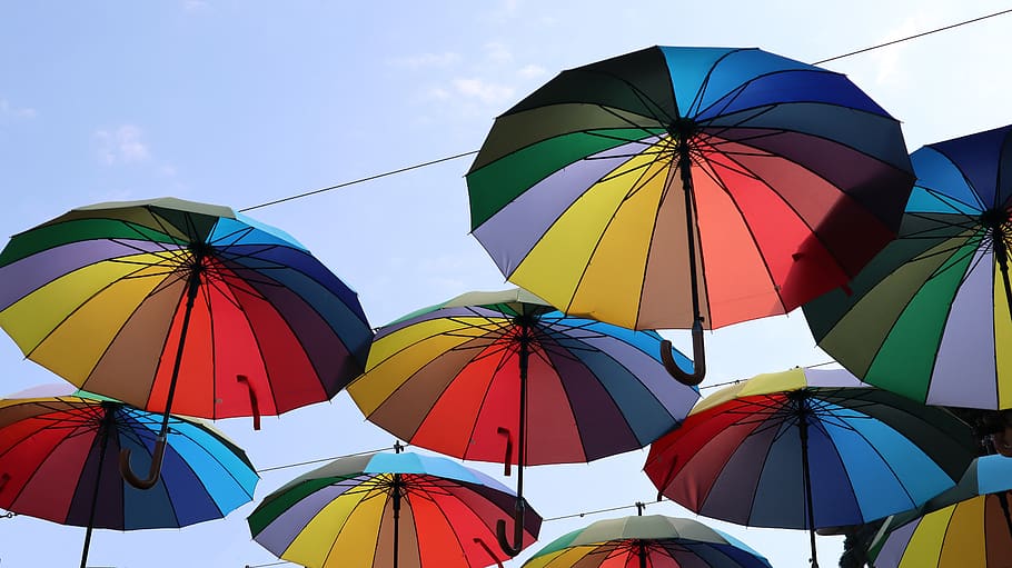 color, sombrillas, color arcoiris, multicolores, paraguas, protección, vista de ángulo bajo, seguridad | Pxfuel