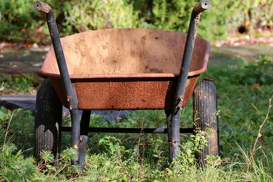 wheelbarrows, gardening, rusty, rusted, garden, tool, faceplate, garden tools, equipment, autumn