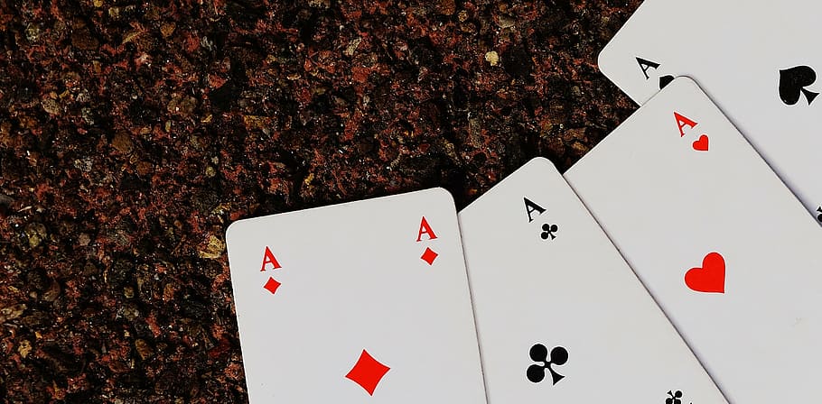 four, aces, playing, cards, card game, gambling, heart, diamonds, cross, pik