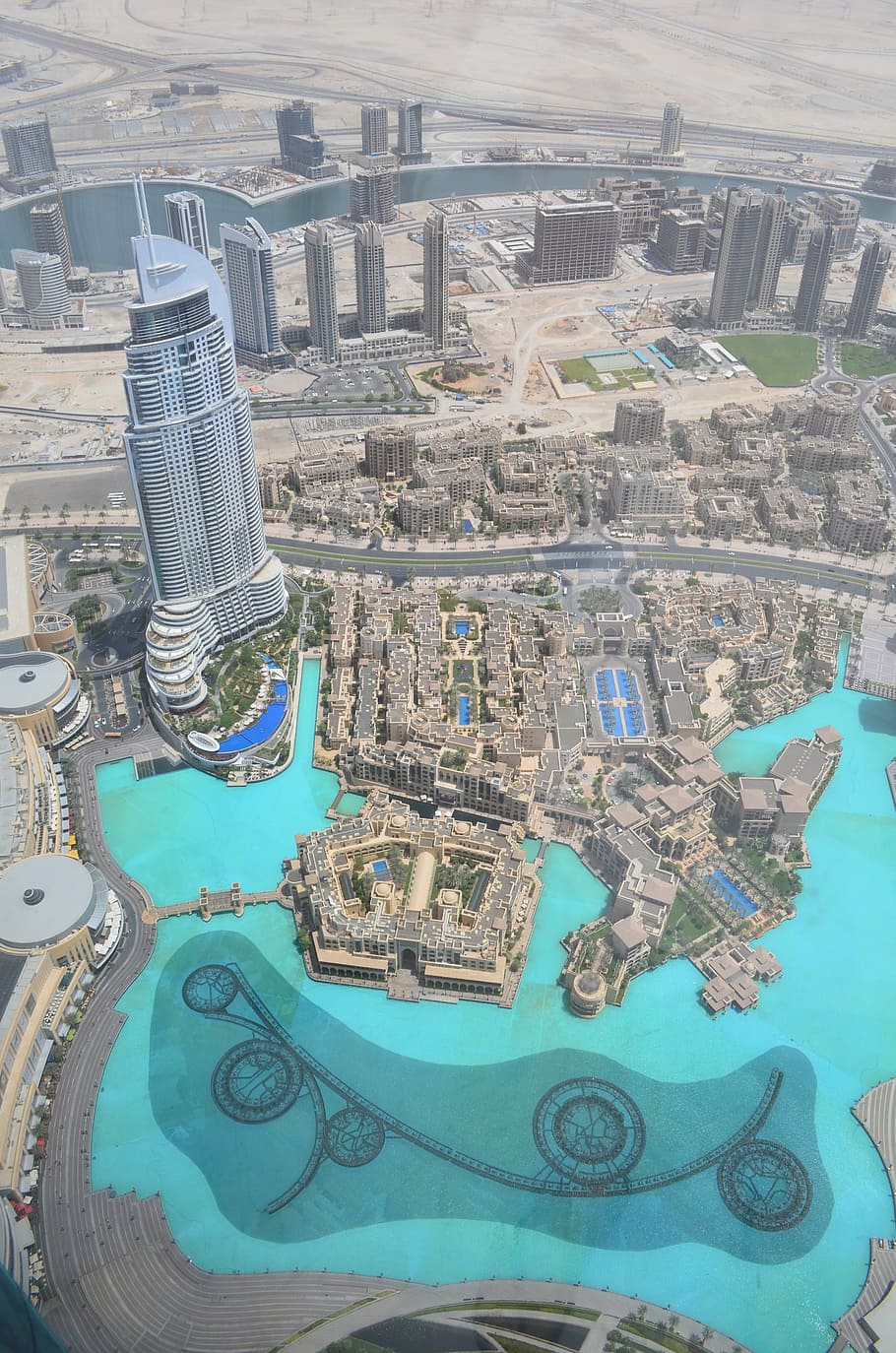 fotografía de ojo de pájaro, gris, hormigón, edificio, cuerpo, agua, Dubai, Burj, Jalifa, vista aérea