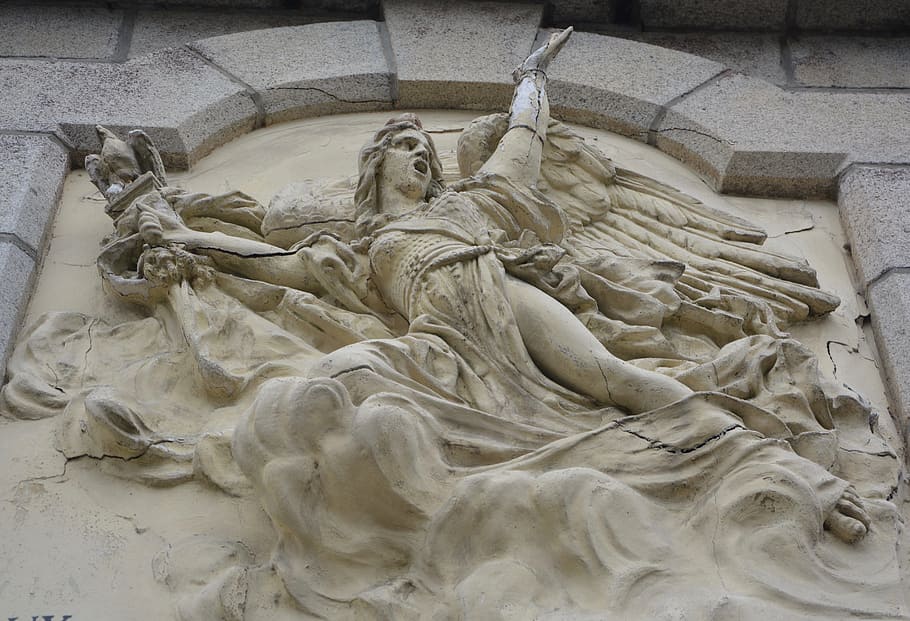 sculpture, facade cathedral, church of saint quay portrieux, brittany, art and craft, statue, human representation, representation, architecture, creativity