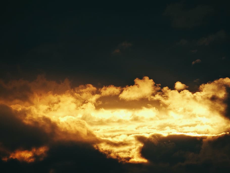 aéreo, fotografía, dorado, hora, paisaje, amarillo, nubes, durante el día, puesta de sol, anochecer