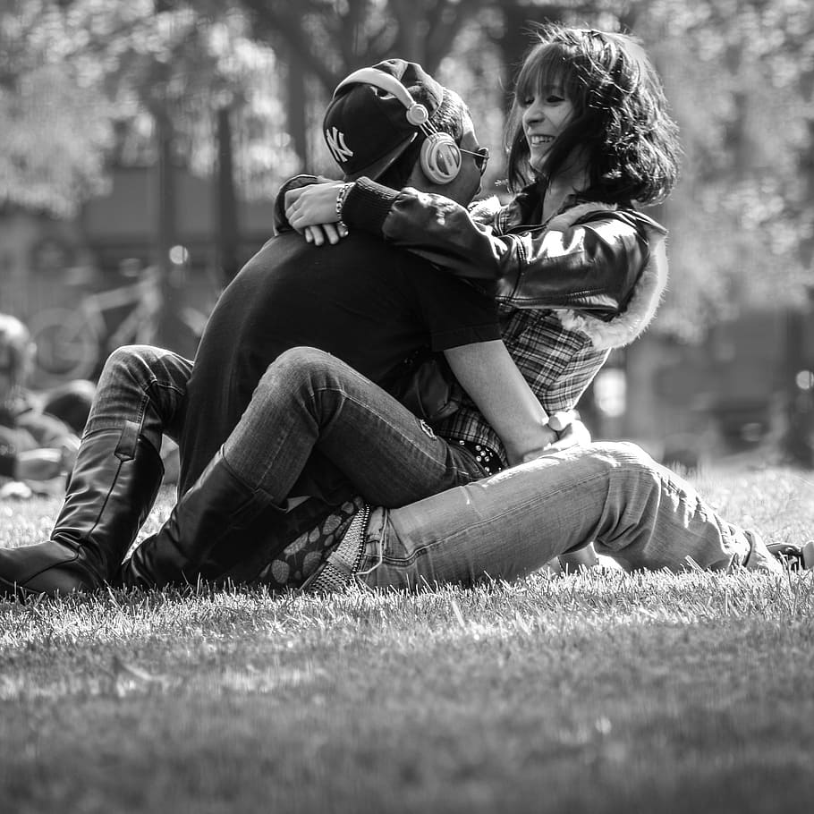 man, woman, hugging, couple, youth, in love, paris, park, young couple, emotion