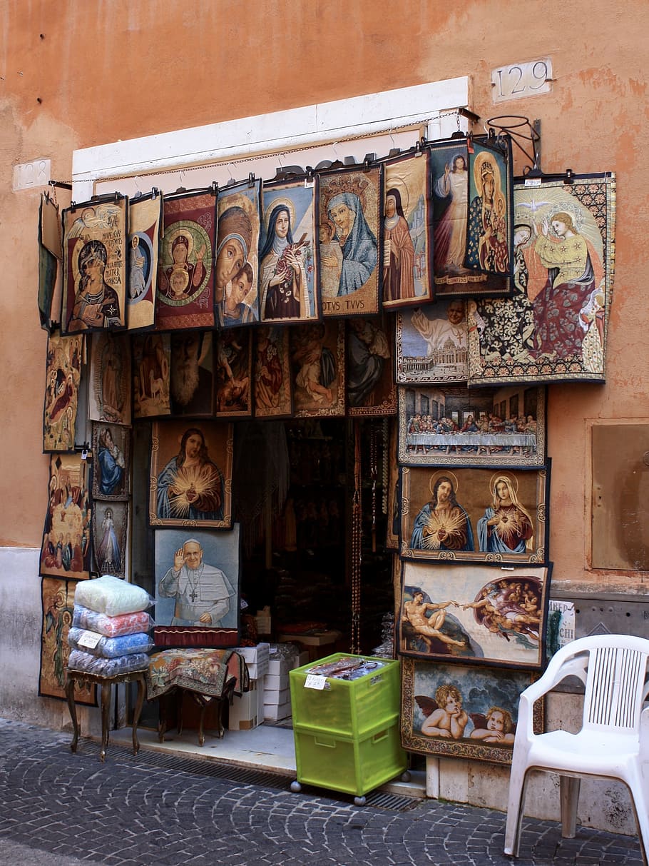 italy, rome, street trading, wall, deco, decoration, jesus, maria, holy, catholic