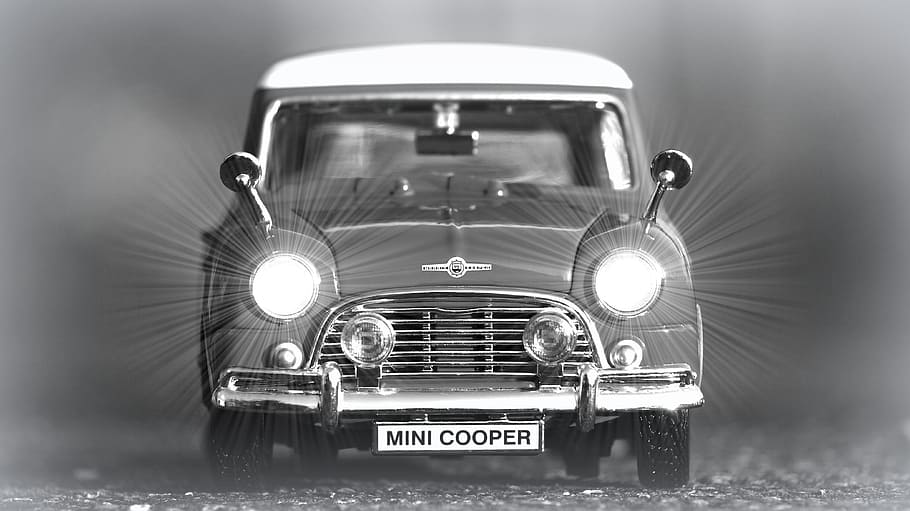 mini, coche, autos antiguos, juguete, modelo, vehículo, clásico, antiguo, vintage, blanco y negro