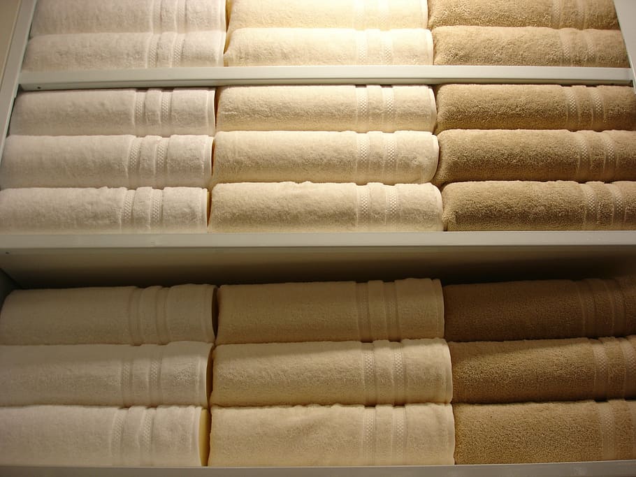 brown towel lot, towels, white, spa, beauty, clean, bathroom, shower, store, bath