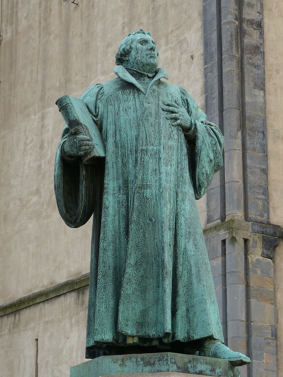 martin luther, protestant, statue, monument, figure, reformation, church, bible, historically, magdeburg