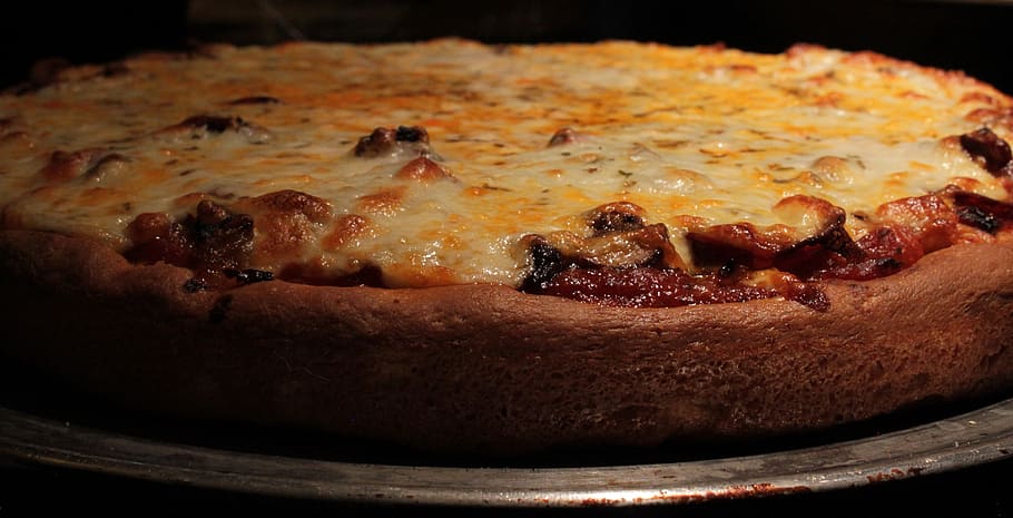 pizza, corteza, queso, champiñones, hornear, primer plano, cocina, cena, rápido, comida